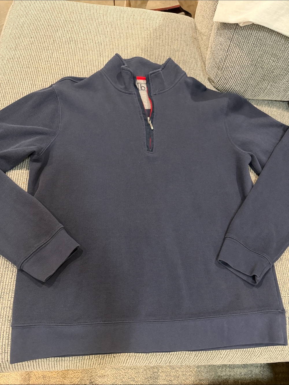 b Made in India Men's Quarter-Zip Pullover Sweatshirt Navy Blue L Ribbed Cotton